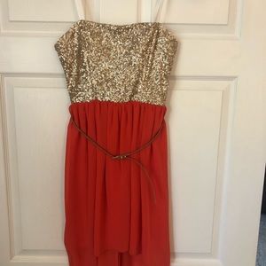 Orange and Gold High Low Strapless